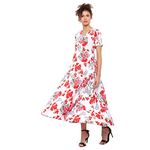 Indietoga Women's Plus Size Printed Fit and Flare Long Maxi Dress (10001263_White Floral_8XL)