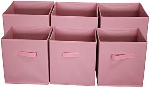 Sodynee Foldable Cloth Storage Cube Basket Bins Organizer Containers Drawers, 6 Pack, Pink