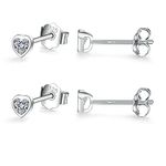 Sterling Silver Stud Earrings for Women Men Girls- 2 Pairs of Tiny Heart Shaped Cubic Zirconia Earrings Small CZ Cartilage Tragus Earrings(4mm/4mm)