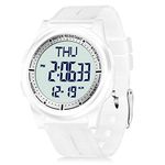 Beeasy Digital Watch Waterproof with Stopwatch Alarm Countdown Dual Time, Ultra-Thin Super Wide-Angle Display Digital Wrist Watches for Men Women, White, Digital