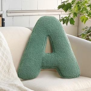 huraty Green Letter Pillow Decorative Throw Pillow Soft Lambs Wool Alphabet Pillow Cushion for Sofa Couch Bedroom (A, 14.9" Lx11.8 W)