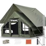 Inflatable Camping Tent, Luxury 4 Season Family Glamping Tents 10ft x 7ft x 6.6ft with Pump, Waterproof Canopy, Mesh Windows & Door, Clear Curtains & Skyligh, for 2-4 Person Travel & Adventure