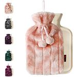 Ram® Large Cosy 2L Litre Rubber Hot Water Bottle with Faux Fluffy Cover Pink