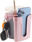 Bike Cup Holder Bike Water Bottle Holder Handlebar with Cell Phone Keys Bike Cup Holder Leather Bicycle Drink Beer Holder for Beach Cruiser Commuter Bike (Grey Pink)