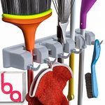 Berry Ave Broom Holder and Garden Tool Wall Mount Organizer for Rake or Mop Handles Up to 1.25-Inches (Grey)