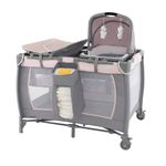 Maxmass Baby Travel Cot, 5-in-1 Infant Nursery Center with Changing Table, Lockable Wheels, Music Box, Foldable Mattress & Storage Pocket, Portable Infant Co-sleep Crib for Toddler (Grey + Pink)