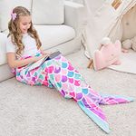 WERNNSAI Mermaid Tail Blanket - Plush Mermaid Wearable Blanket for Girls Kids 43" x 16" All Seasons Soft Flannel Snuggle Pink Blanket Mermaid Scale Sleeping Bag (Pink, Little Kid)