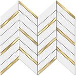 Art3d 10-Sheet Herringbone Peel and Stick Backsplash, Self Adhesive Marble Tiles Stick on Wall Tiles for Kitchen, Bathroom.(White Mixed Gold Metal)