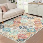 WESTLOOM 8x10 Area Rug Moroccan Trellis Machine Washable Area Rug for Living Room Bedroom Vintage Medallion Floral Non-Slip Stain Resistant Accent Rug Carpet for Home Decor, Cream/Multi