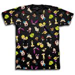 Nickelodeon Mens 90's Classic Shirt - Rugrats, Invader Zim, Ren & Stimpy, and Hey Arnold Vintage T-Shirt (Black Allover, Large)