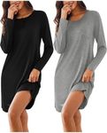 Ekouaer 2 Pack Women's Long Sleeve Nightgowns Sleep Shirts Button Down Night Shirts House Dresses Ladies Night Dress Black,grey