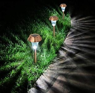 Enchanted Spaces Copper Solar Path Light, Set of 6, with Glass Lens, Metal Ground Stake, and Extra-Bright LED for Lawn, Patio, Yard, Walkway, Driveway