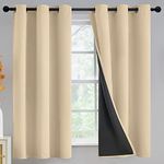 Thermal Insulated 100% Blackout Curtains for Bedroom with Black Liner, Light Blocking Drapes with Black Backing, Thermal Insulated Solid Grommet Panels for Living Room, 42Wx63L, Beige, 2 Panels