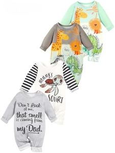 MOSSRIVER Baby Girl Romper Baby Girl Outfits 4 Pack Long Sleeve Bodysuit Snap Crotch Closure Cute Graphic Romper Toddler Boys Fall Clothes(Animals 03,6-9 Months)