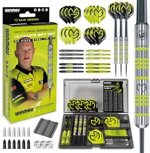 WINMAU Michael Van Gerwen MvG Steeltip Gift Set - 50 Piece Darts Set with 4 Sets of Shafts, 4 Sets of Flights Plus Accessories