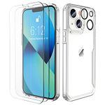 ORETECH Compatible for iPhone 13 Case with 2 Tempered Glass Screen Protector and 1 Back Camera Protector,Shockproof Soft TPU Silicon Frame Anti Scratch Hard PC Back Case for iPhone 13 Cover 6.1"Clear