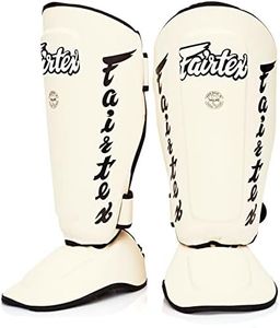 Fairtex SP7 Muay Thai Shin Guards for Men, Women, Kids | Shin Guards Made with Syntek Leather & are Premium, Lightweight & Durable | Detachable shin & Foot Protector- Small, White