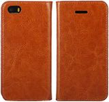 Copmob Case iPhone 5/5S/SE, Premium Flip Wallet Leather Case [3 Card Slots] [Bracket Function] [Shockproof TPU], Protective Mobile Phone Case for iPhone 5/5S/SE, Light Brown