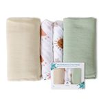 Sage Mist & Ivory Sands Bamboo Muslin Blanket & Face Towels - Pack of 4 (70% Bamboo, 30% Cotton), Luxurious Baby Blanket for newborn, Baby essentials for Newborn, Soft Swaddle Blanket, Baby gift