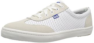 Keds Women's Tournament Retro Court Perf Leather Fashion Sneaker, White/Blue, 5.5 M US