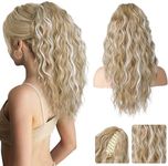 REECHO 18" Ponytail Extension, Clip in Ponytail Extension Pony Tails Soft Wavy Multi Layered Clip in Hair Ponytail Extensions Synthetic Hairpiece for Women - Ash Blonde with Highlights