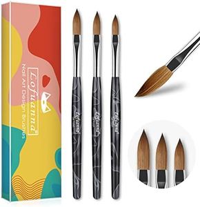 Lofuanna Lot de 3 Pinceaux à Ongles en Acrylique, Taille 10/12/14 Pinceaux Professionnels en Acrylique pour Poudre Acrylique, Manche en Bois Pinceau à Ongles pour Extension D'ongles