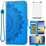 Asuwish Compatible with Samsung Galaxy Note 8 Wallet Case and Tempered Glass Screen Protector Card Holder Flip Wrist Strap Stand Cell Phone Cover for Glaxay Note8 Not S8 Galaxies Gaxaly Women Men Blue