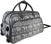 World Traveler Animal Prints 21-Inch Carry-On Rolling Duffel Bag, Grey White Elephant, Grey White Elephant, Animal Prints 21-inch Carry-on Rolling Duffel Bag