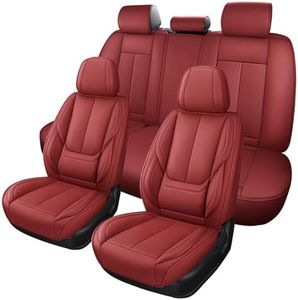 MINGBRON Leather Car Seat Covers,Car Seat Covers Full Set,Automotive Seat Covers 6 Seats,Fit for Most Cars SUV and Most Sedans Red