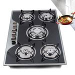 Gas Cooker, 5 Burners Built In Gas Hob, Black Tempered Glass Hob Cooktop, Stainless Steel Glass Top Kitchen Stoves Cooker Gas Burners 5 Ring Campervan Cooktops Gas Cookers, NG/LPG Convertible