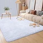 kinganda Area Rugs Clearance, 5×7 Soft Shag for Bedroom Rugs, Shaggy Non Slip, Fluffy Large Rugs for Living Room Kids Room, Washable Nursery Carpet, Kids Area Rug, White, 5.3×7.6 feet（160×230cm）