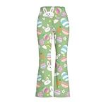 XXQGOMG Girls Flare Leggings High Waisted Yoga Pants Casual Bootcut Pants for 5-14 Years Old, Green Rabbit, 9-10