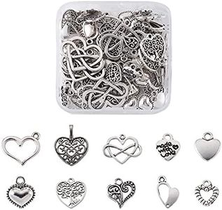 Pandahall 100pcs Tibetan Style Heart Alloy Pendants 9.5-18 x 9.5-17mm 10 Style Antique Silver Sweet Heart Charms for DIY Earring Bracelet Jewelry Making