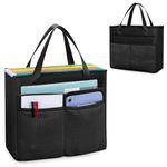 Prokva File Folder Tote Bag with Handle, Portable Document Organizer Box for Letter Size File Folder, Folding File Case for Home Office, Travel, Black, Empty Bag, Patent Design