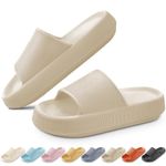 BHFRGAS Cloud Sliders Women Men，Cloud Slippers with Thick Outsole，Non-Slip Soft Summer Mens Womens Slippers Flip Flops，Shower Bathroom Slippers Pillow Slides for Beach,Pool and Outdoor，Khaki,3.5-4 UK