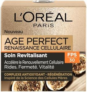 L’Oréal Paris – Crème de Jour FPS 30 Age Perfect Renaissance Cellulaire – Soin Revitalisant Rides, Fermeté & Vitalité – Au Complexe Antioxydant Protecteur - Tous Types de Peaux – 50 ml