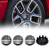 4PCS Custom 63mm 2.5 Inch Silver and Black US Flag Car Hub Wheel Center Cap for Ram 1500 Wheels 2019-2022 Replacement 6KF18TRMAA Plastic Hubcaps