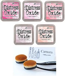 Tim Holtz Ranger Distress Oxide Ink, 5 Shades of Pink/Lavender, Picked Raspberry, Spun Sugar, Worn Lipstick, Milled Lavender, Tattered Rose, 5 Inks, 2 Carnora Ink Blending Brushes, 7 Item Bundle