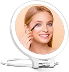 Rechargeable Magnifying Makeup Mirror 10X/1X Double Sided Lighted Travel Makeup Mirror with 3 Color Light Adjustable Rotation, LED Vanity Tabletop Portable Desk Cosmetic Foldable Mirror Not Includ Bag