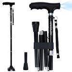 KAKICLAY Folding Walking Cane with LED Light for Men & Women, Foldable Lightweight Heavy Duty Aluminum Walking Stick for Seniors & Adults