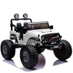 VOLTZ TOYS 2 Seater Ride on Car, 12V Lifted Monster Jeep Electric Car for Kids, Battery Powered Ride-on Truck with Leather Seat, Remote Control, EVA Tires, LED Lights and MP3 Player (White)