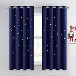 NICETOWN Space Inspired Night Sky Twinkle Star Kid's Room Curtains, Creative Blackout Window Curtains for Bedroom (Two Panels, 52 x 63 inch Panel, Navy Blue)