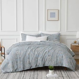 Southshore Fine Living, Inc. Oversized Comforter Bedding Set Down Alternative All-Season Warmth, Soft Cozy Paisley Bedspread 3-Piece with Two Matching Shams, Pure Melody Aqua, King / California King