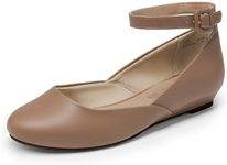 DREAM PAIRS Women's Dress Flats Ballet Low Wedge Round Toe Ankle Strap Comfortable Casual Flats Shoes,Size 11,Nude/Pu,REVONA
