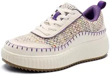 DREAM PAIRS Women Chunky City Tweed Comfortable Casual Platform Fashion Sneakers.,Size 6.5,White/Purple-Arch,SDFN2379W