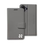 SafeSleeve Wallet Leather Case for iPhone 16 EMF Blocker for Cell Phone with 3 Card Holder & Adjustable Stand – Magnetic Closure, and Magnetic Folio Protection for Daily User (Grey)