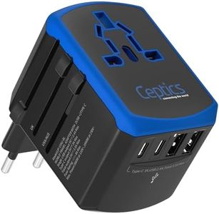 Ceptics Universal Travel Adapter, 5 in 1 Universal Laptop Charger with 2X USB-A & USB-C 3.5A for Mobiles, Laptops, Cameras US, UK, EU, AU, All in 1 Type A, C, G, I Output,