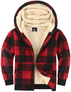 Dekomere Boys Fleece Jacket with Hood Unisex Child Sherpa Lined Zip Up Warm Coat Hooded Sweatshirt Outerwear,Plaid Black Red,XL