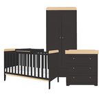 Tutti Bambini Rio 3-Piece Nursery Furniture Set - 2-in-1 Baby Cot Bed, Baby Changing Table with Drawers + Nursery Wardrobe for Baby Storage, Baby Furniture Set Nursery, Baby Storage (Oak & Slate Grey)