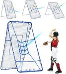7×4FT Baseball Pitching Rebounder Net, Softball Practice Equipment for Pitch Back with 2 x 6-Angle Quick Adjustments, Batting Target Ribbon, Sport Training Hitting Nets for Backyard